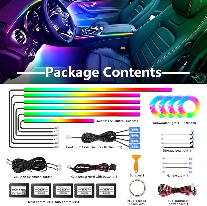 WEBUPAR Dreamcolor Acrylic Car Interior Led Kit, Car Accessories 22 in 1 RGB