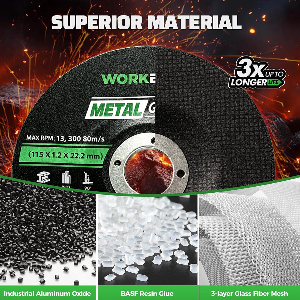 WORKEASE 25 PCS Grinding Wheels 4 1/2 inch for Metal & Stainless Steel