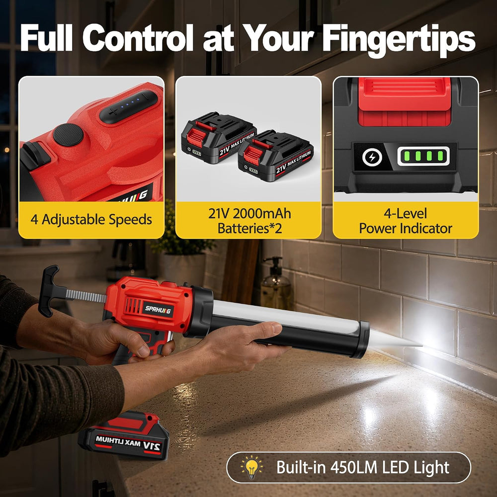 Cordless Electric Caulking Gun Automatic Battery Powered Caulk Gun with 21V 2...