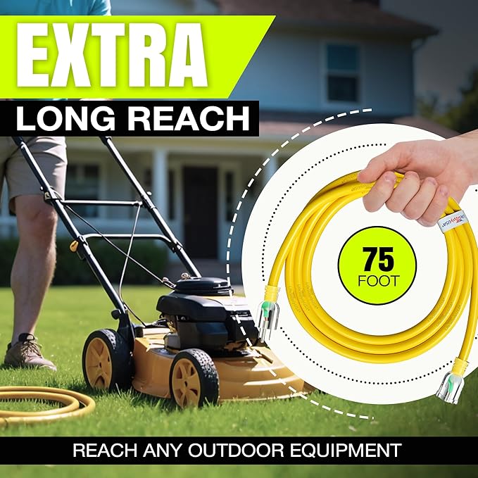 75ft Outdoor/Indoor Extension Cord 12/3 Gauge Extra Heavy Duty 3 Prong SJTW
