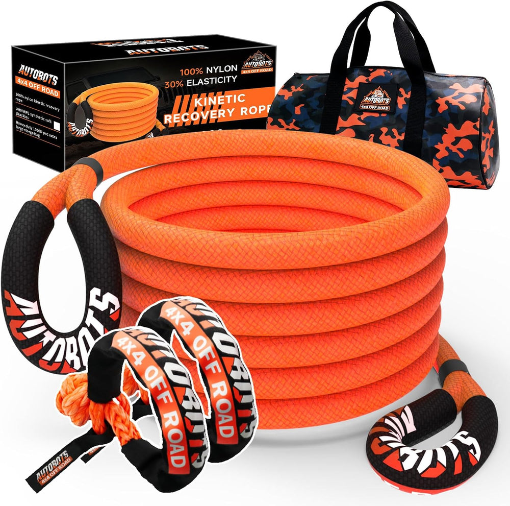 AUTOBOTS Kinetic Recovery Rope 1" x 30'+2 Soft Shackles,Heavy Duty T...