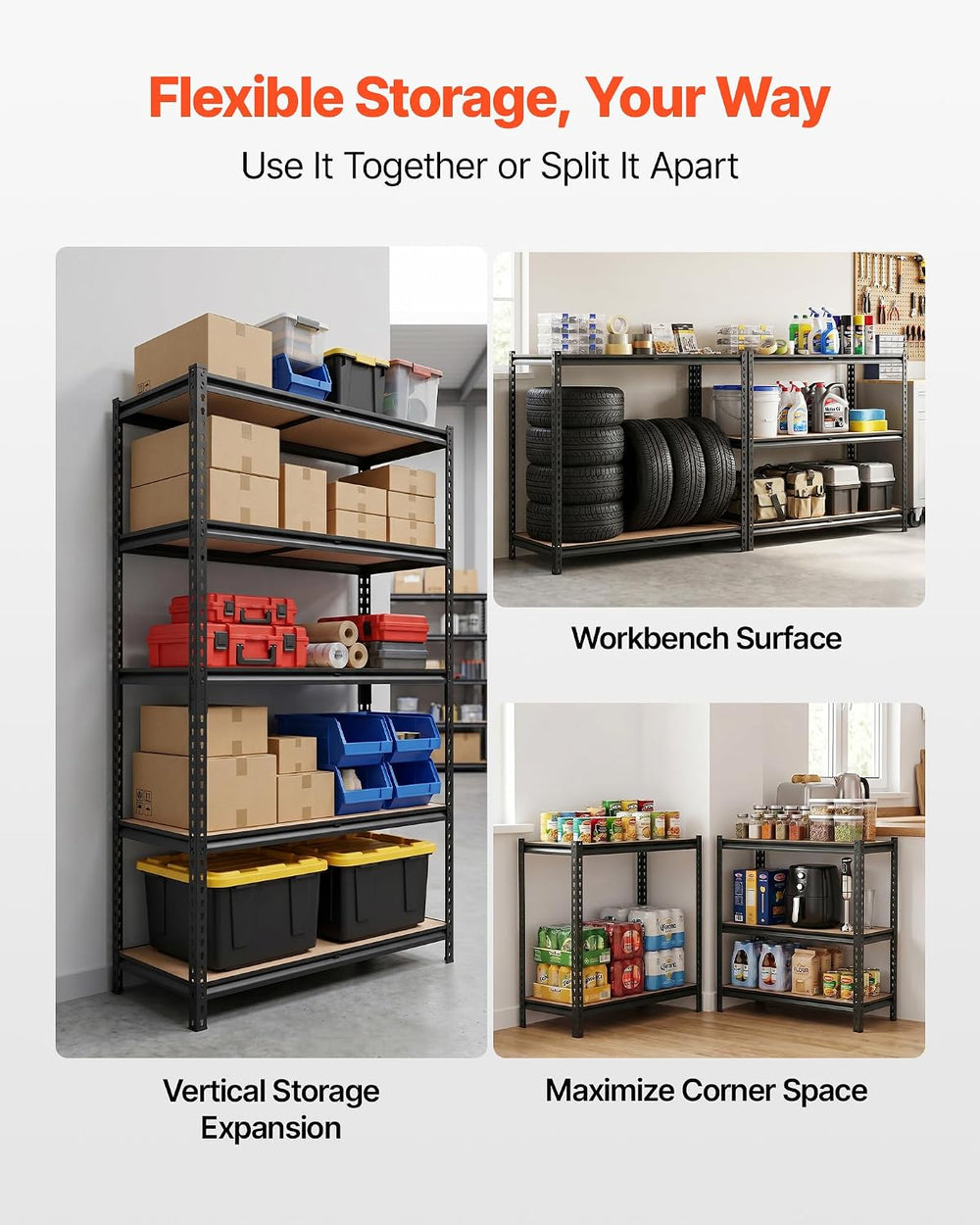 VEVOR Storage Shelves, 5-Tier Adjustable, 2500 lbs Capacity, Heavy Duty Garag...