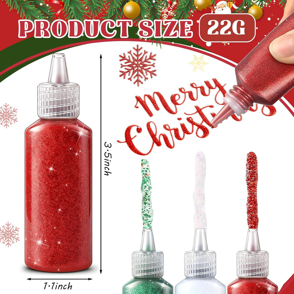 Ireer 72 Pcs Glitter Glue 22g Washable Art Craft Glue, Red Green White