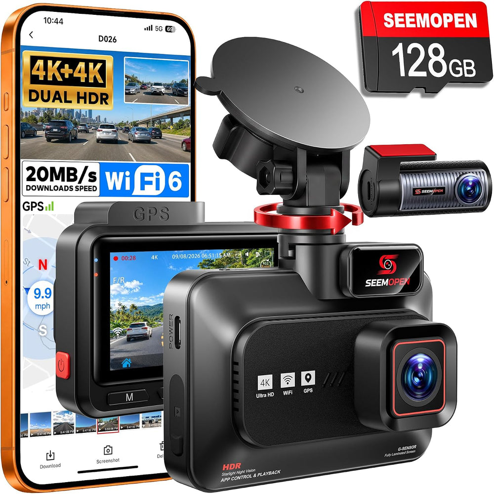 4K+4K Dash Cam Front and Rear, 2 HDR Night Vision, Free 128GB Card