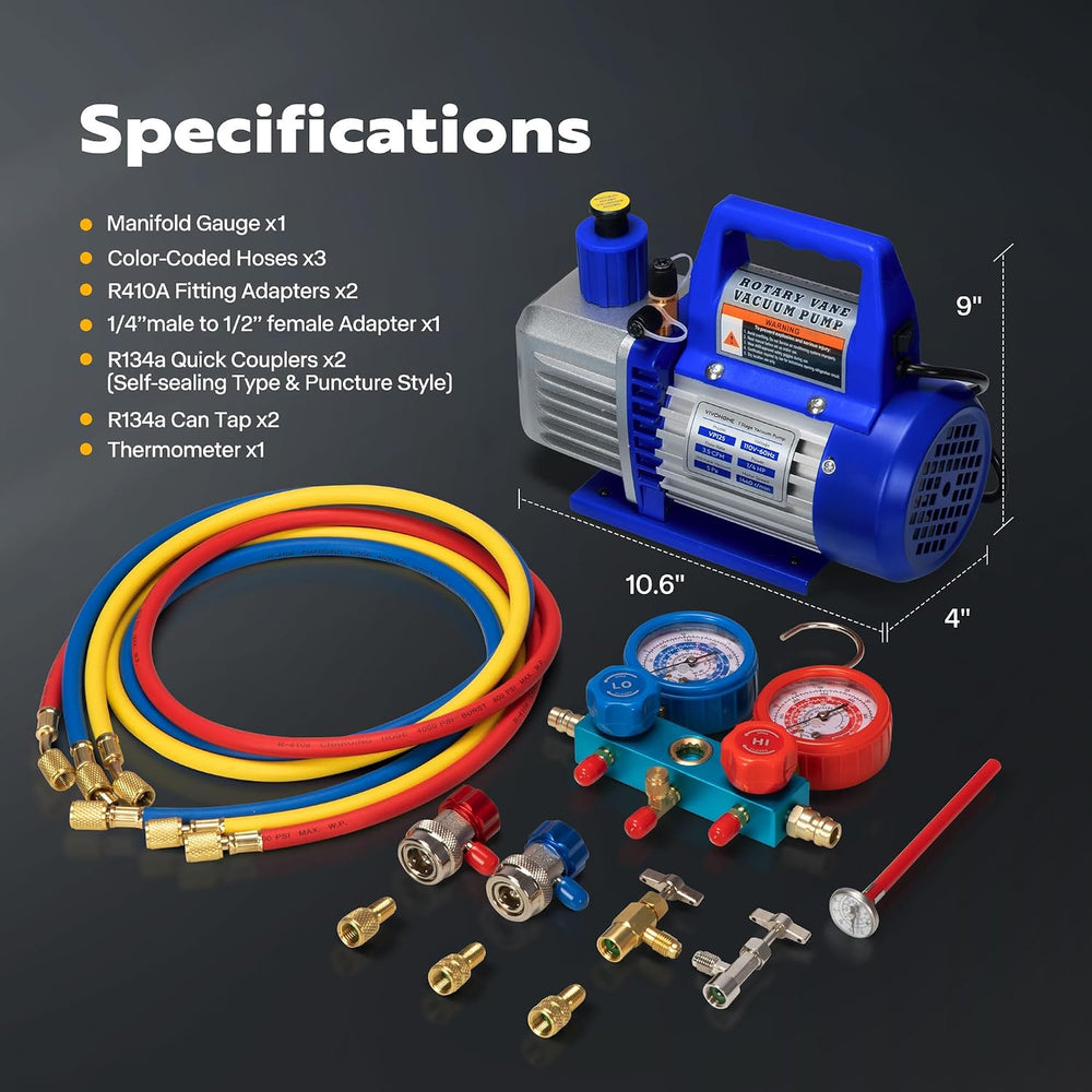 VIVOHOME 110V 1/4 HP 3.5CFM Single Stage Rotary Vane Air Vacuum Pump and AC M...