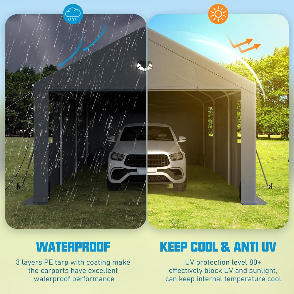 13x25 Heavy Duty Carport, Portable Garage with Doors & Windows