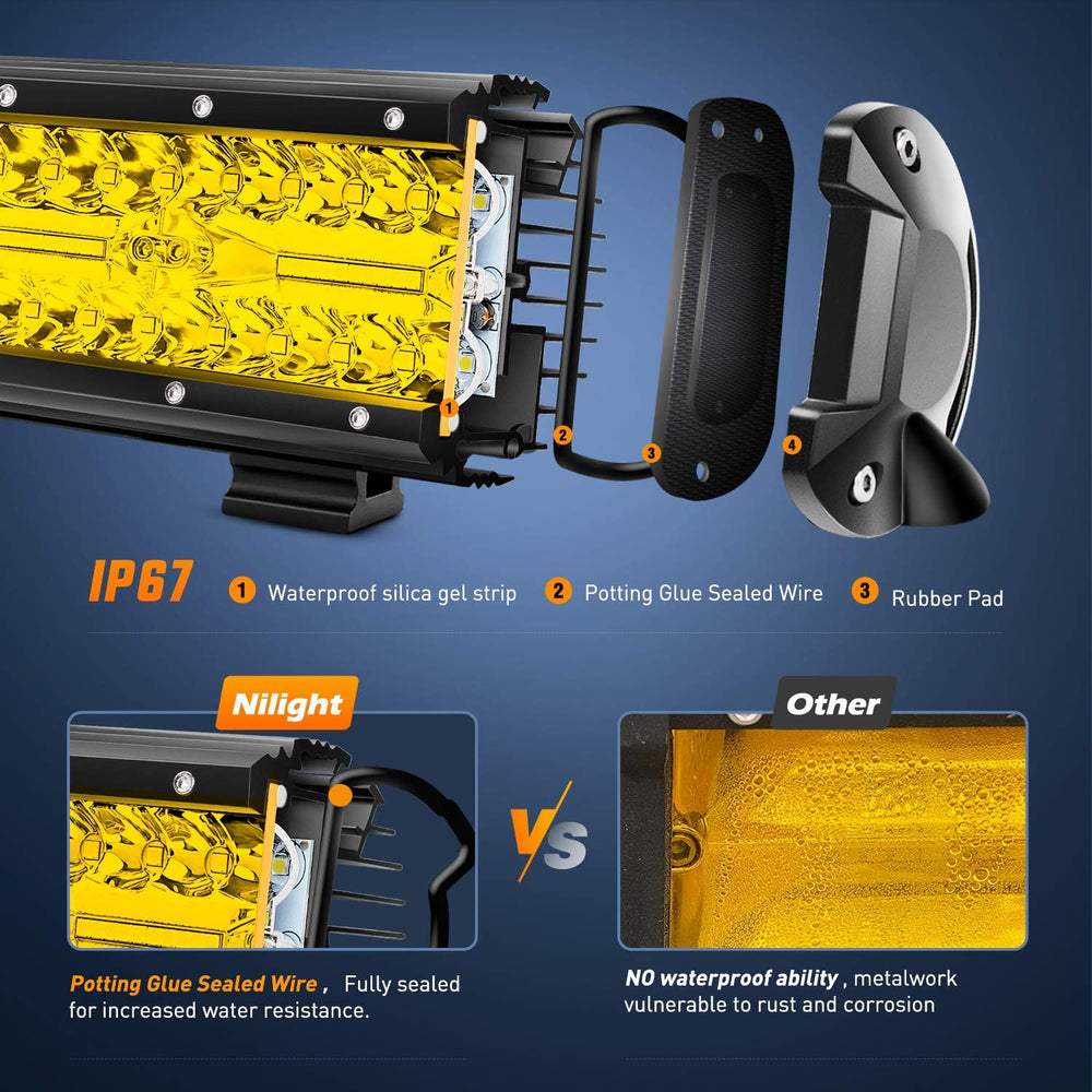 Nilight LED Light Bar 20Inch 420W Yellow Flood Spot Combo Triple Row Driving ...
