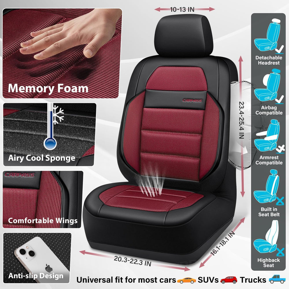 CAR PASS Memory Foam Seat Covers Front, Airy Cool Mesh Thick Car Seat Covers,...