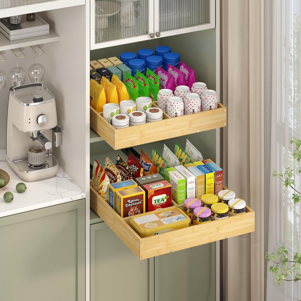 No Drill Pull Out Drawers for Cabinets, 20" W x 21" D Bamboo Adhesi...