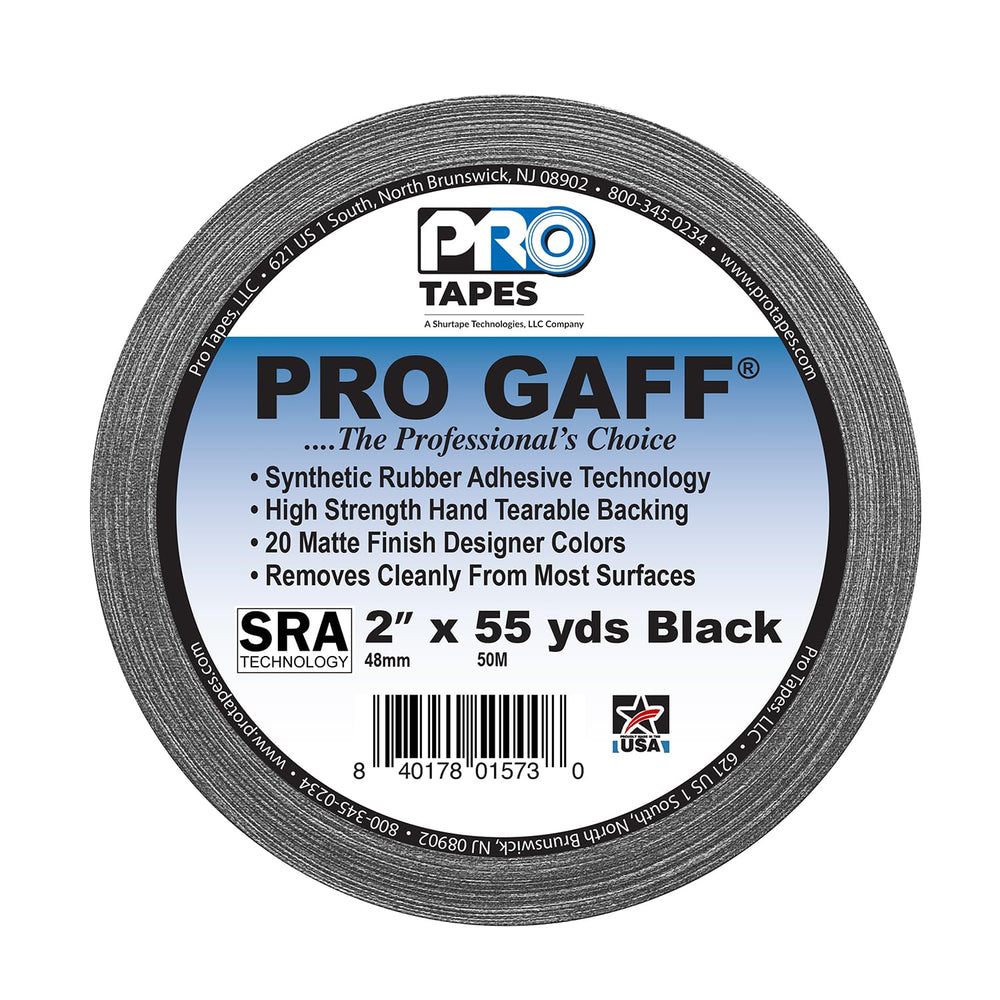 Pro Gaffer Gaffers Tape, 2 in x 55 yd, Black