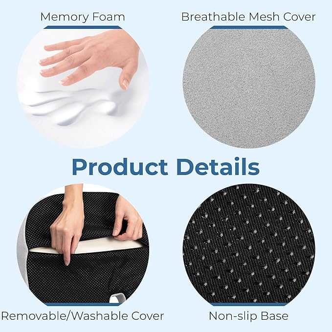 5 STARS UNITED Seat Cushion for Tailbone Pain Relief – Large Memory Foam