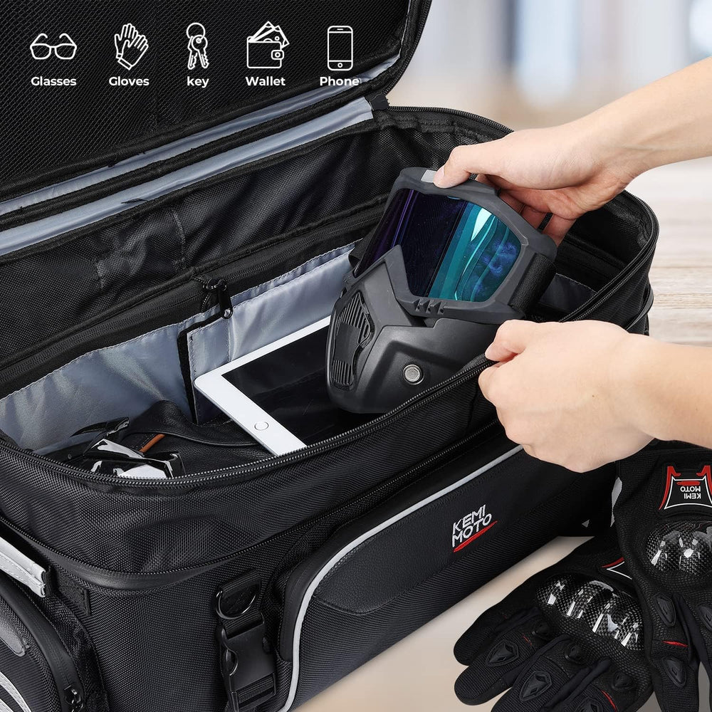 KEMIMOTO Expandable Motorcycle Traveler Tour Trunk Bag 40L-50L Luggage Rack T...