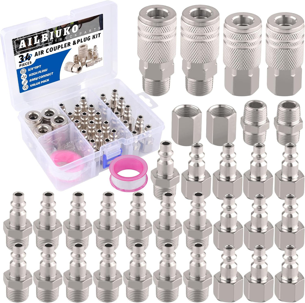 34 PCS Air Coupler & Plug Kit,1/4 Inch Body Size x 3/8 Inch Male