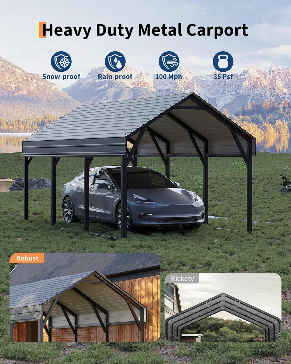 GarveeLife 10x15 ft Metal Carport, Reinforced Frame and Steel Roof for All-We...