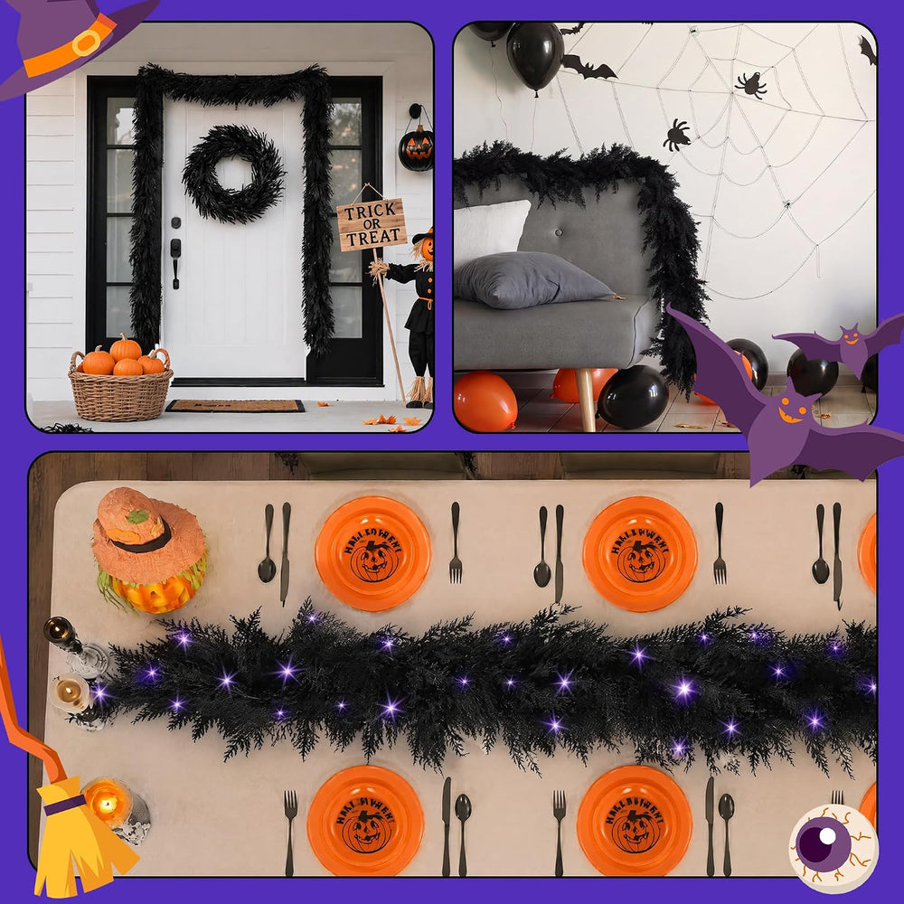 Fovths 12 Ft PreโLit Black Halloween Garland, Artificial Cedar Vine Decor