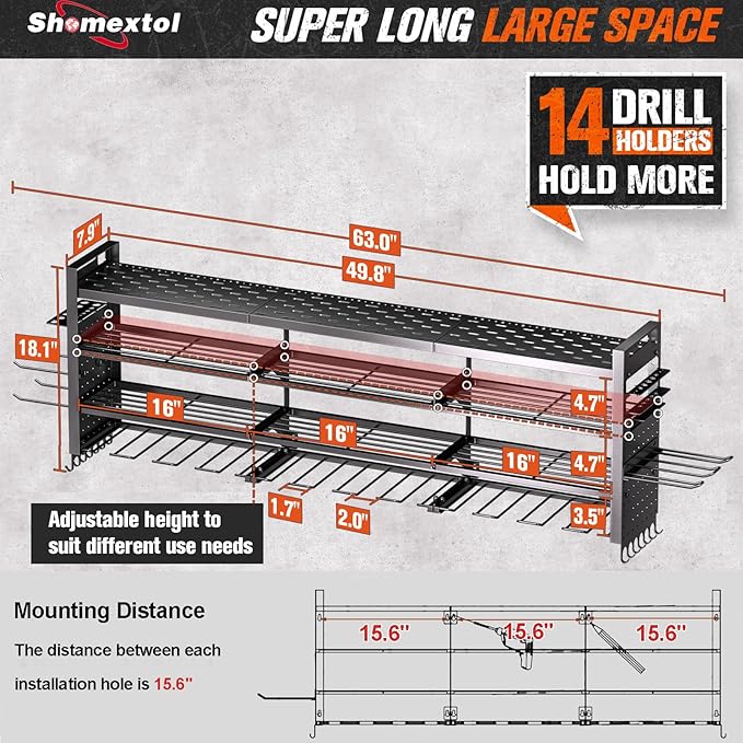 49.8" W Large Power Tool Organizer Wall Mount, Heavy Duty Tool Organizer