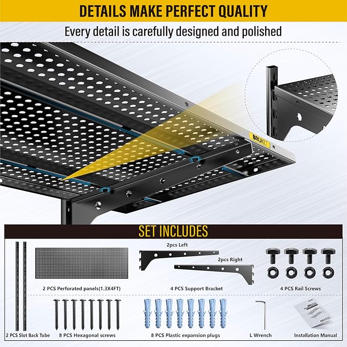 2 Tier 1.3x4ft Garage Shelving Wall Mounted, 400 lbs Load Capacity,15.6x48inch