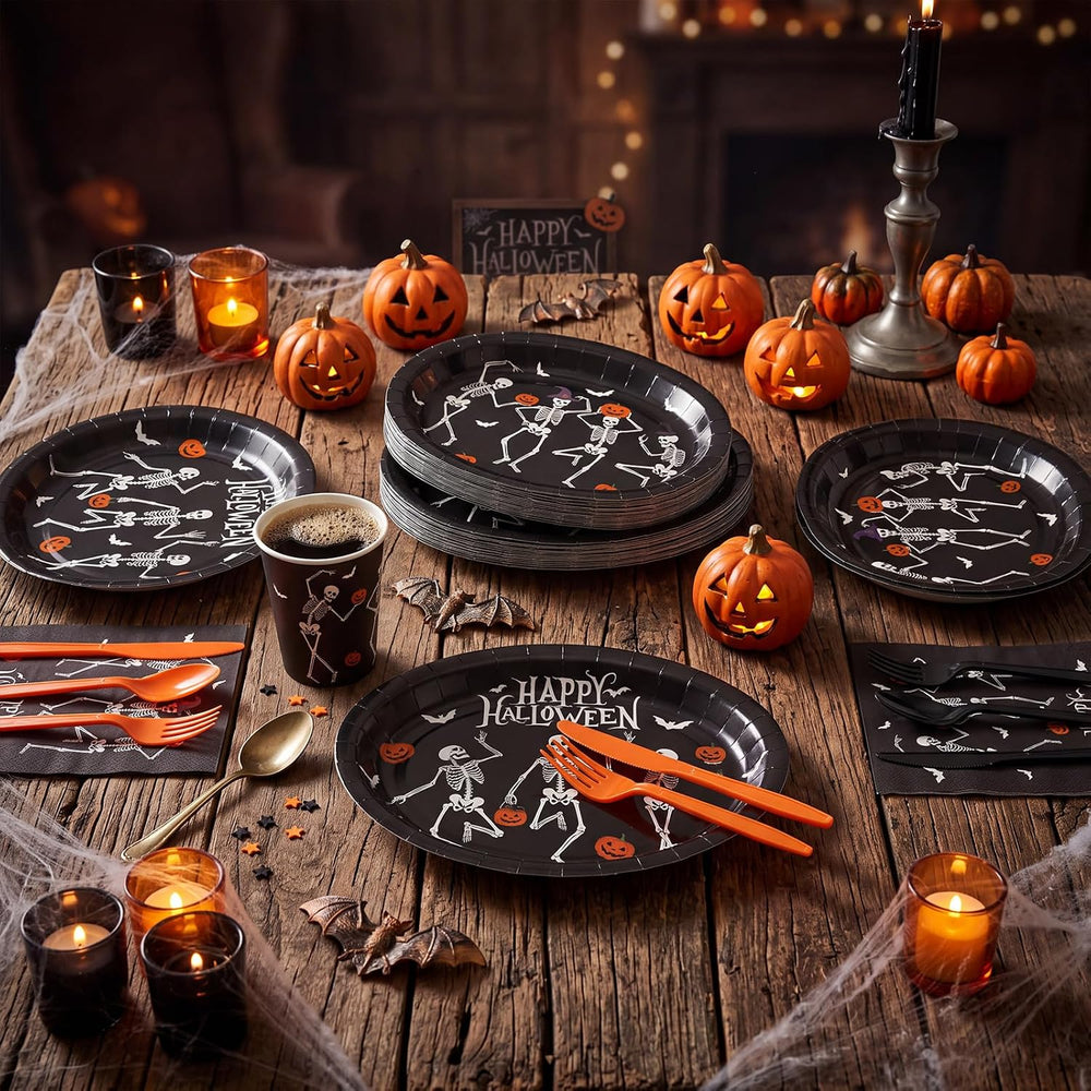 Pajean 350 Pcs Halloween Oval Paper Plates Set 12 inch Skeleton Oval Plates