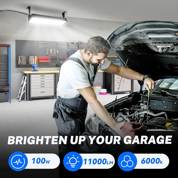 6 Pack LED Shop Lights, 100W 11000LM Plug in Garage Light