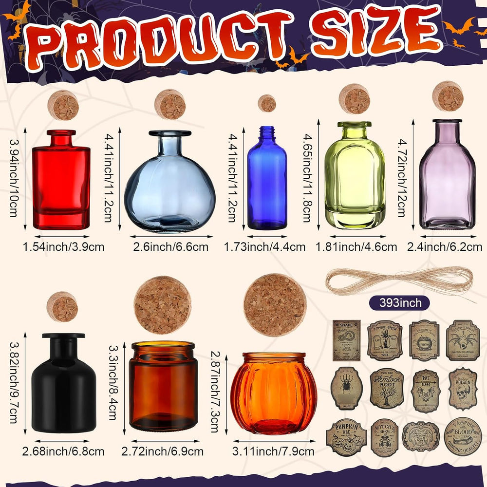 LemonRoad 8 Pcs Potion Bottles Halloween Decoration Glass with Cork, Gothic