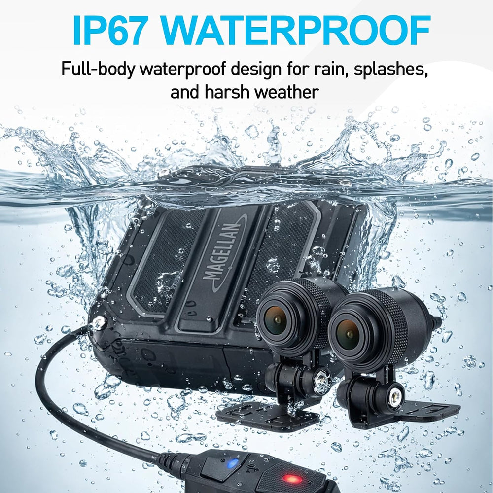 Magellan Motorcycle Dash Cam 2.5K Front and Rear, HDR, GPS, WiFi, IP67