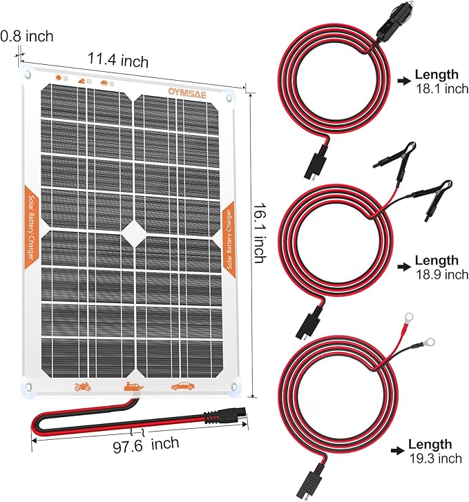 OYMSAE 20W 12V Solar Panel Battery Charger Portable Waterproof Power Trickle