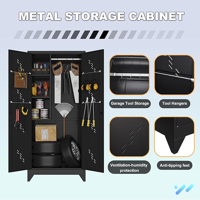 Metal Garage Storage Cabinet, 75” Cleaning Tool Cabinet