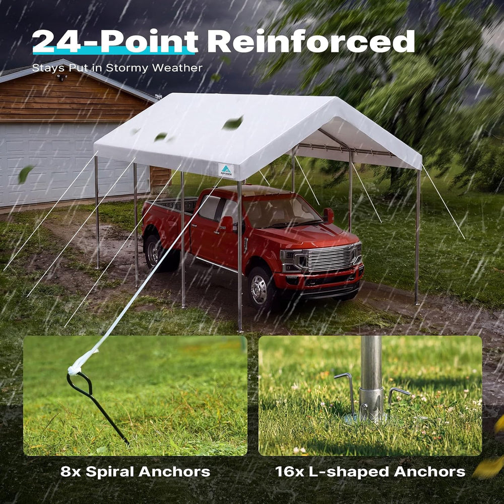 10x20 ft Heavy Duty Carport, Adjustable Height Car Canopy