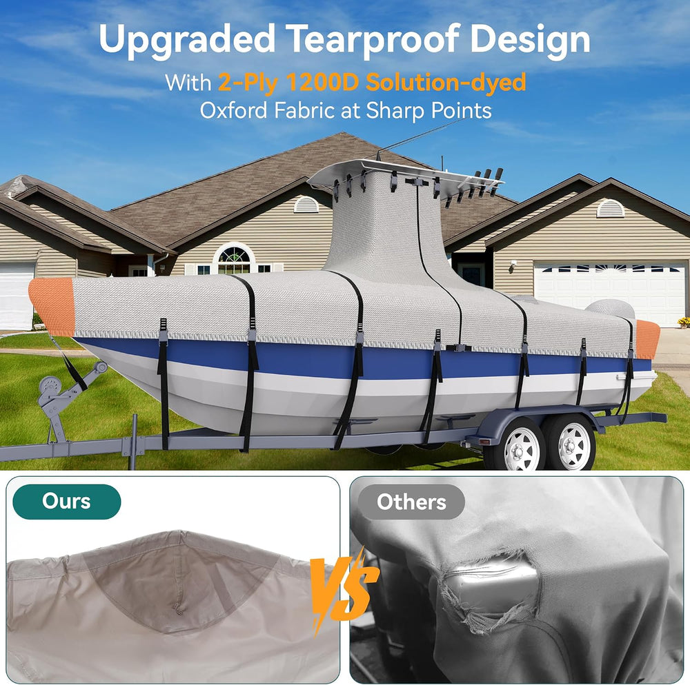 1200D Heavy-Duty 100% Waterproof T-Top Boat Cover 22-24ft Center Console