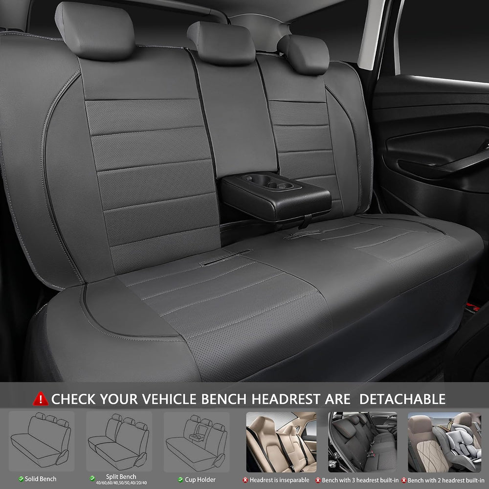 CAR PASS Piping Faux Leather Car Seat Cover Full Set,Grey Breathable Leather ...