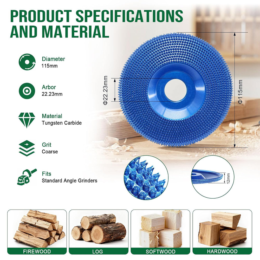 Tungsten Carbide Coarse Carving Wheel โ Wood Carving disc, Wood Shaping Wheel...