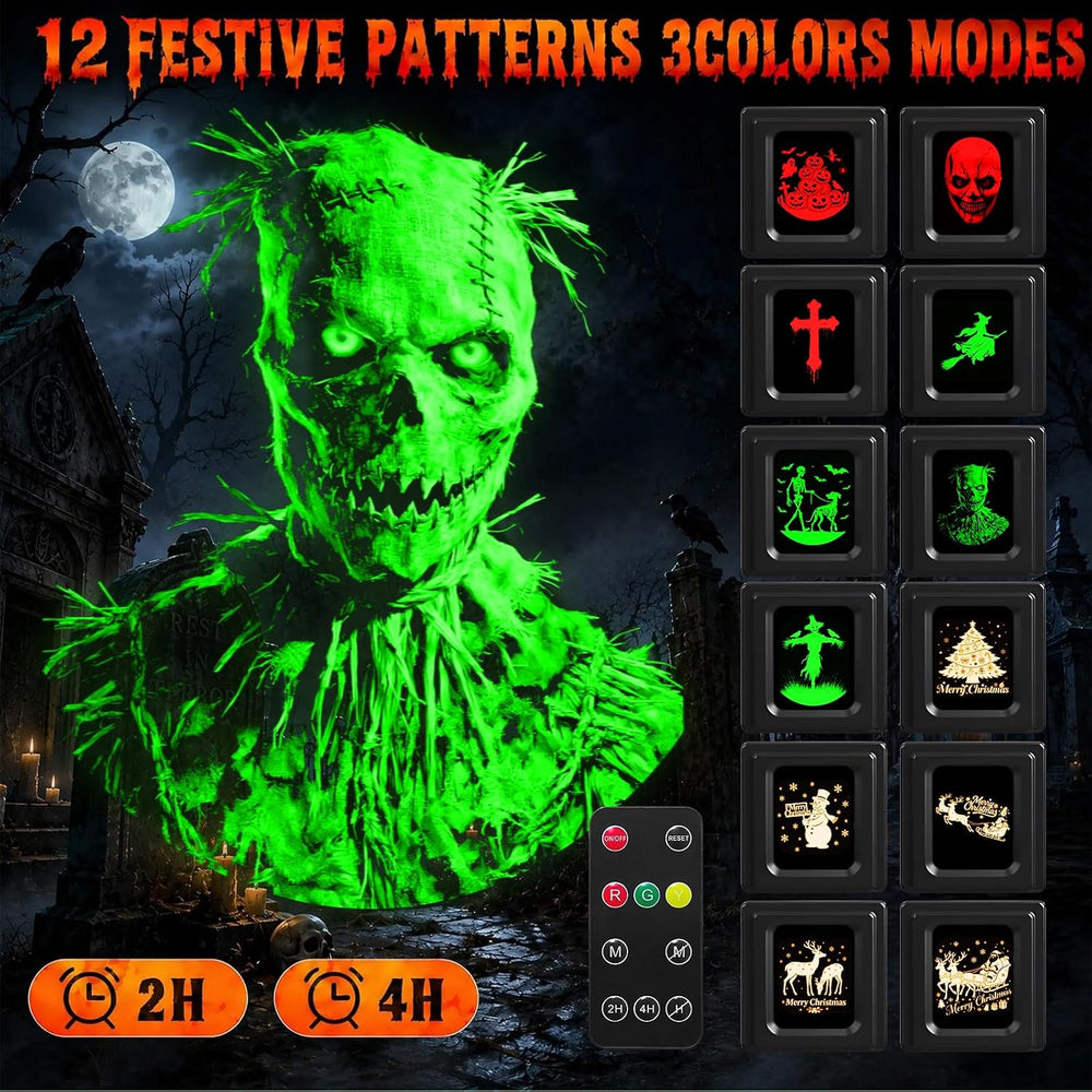 12-in-1 Halloween Projector Lights, Dynamic Projection Light with Skull