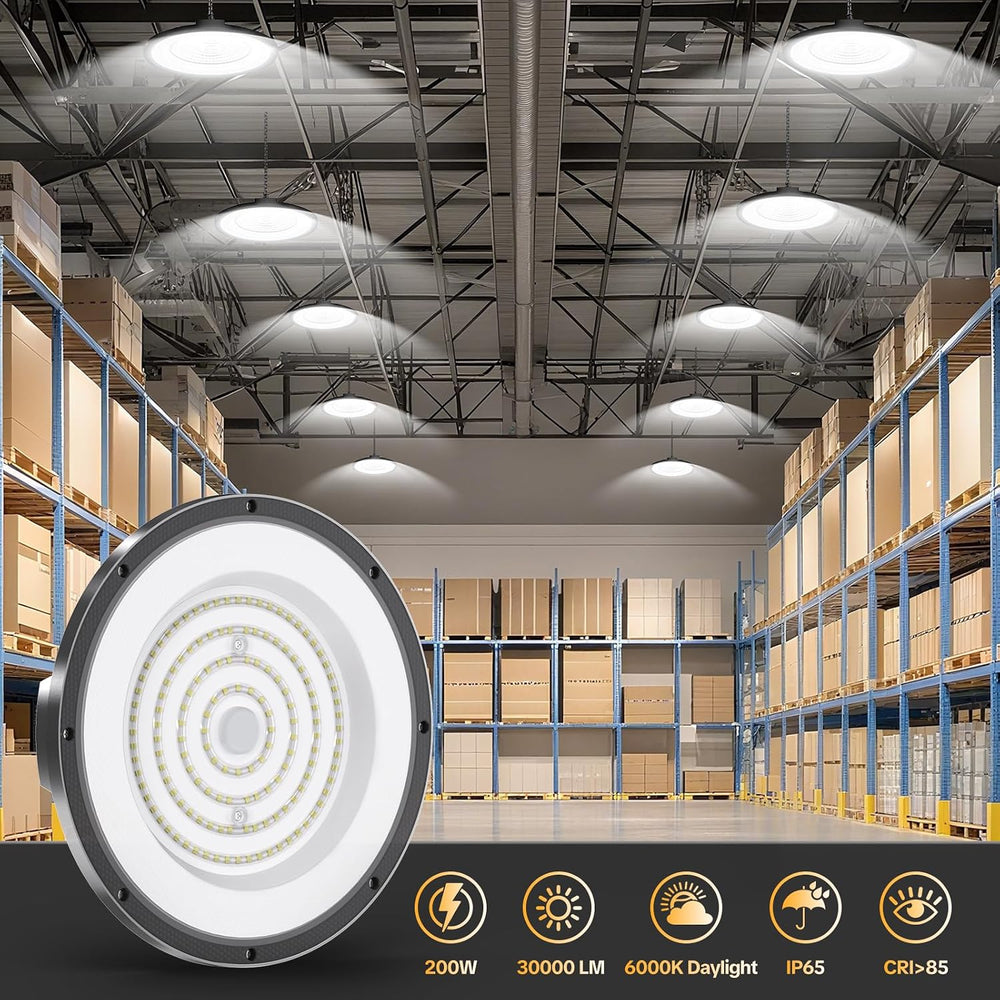 AIKVSXER 6 Pack 200W UFO LED High Bay Light, 30000LM 6000K LED Shop Light