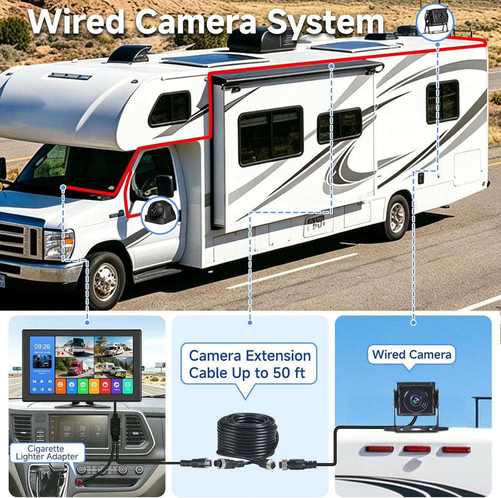 10.1 Inch 4K Touch Screen Wired RV Backup Camera System