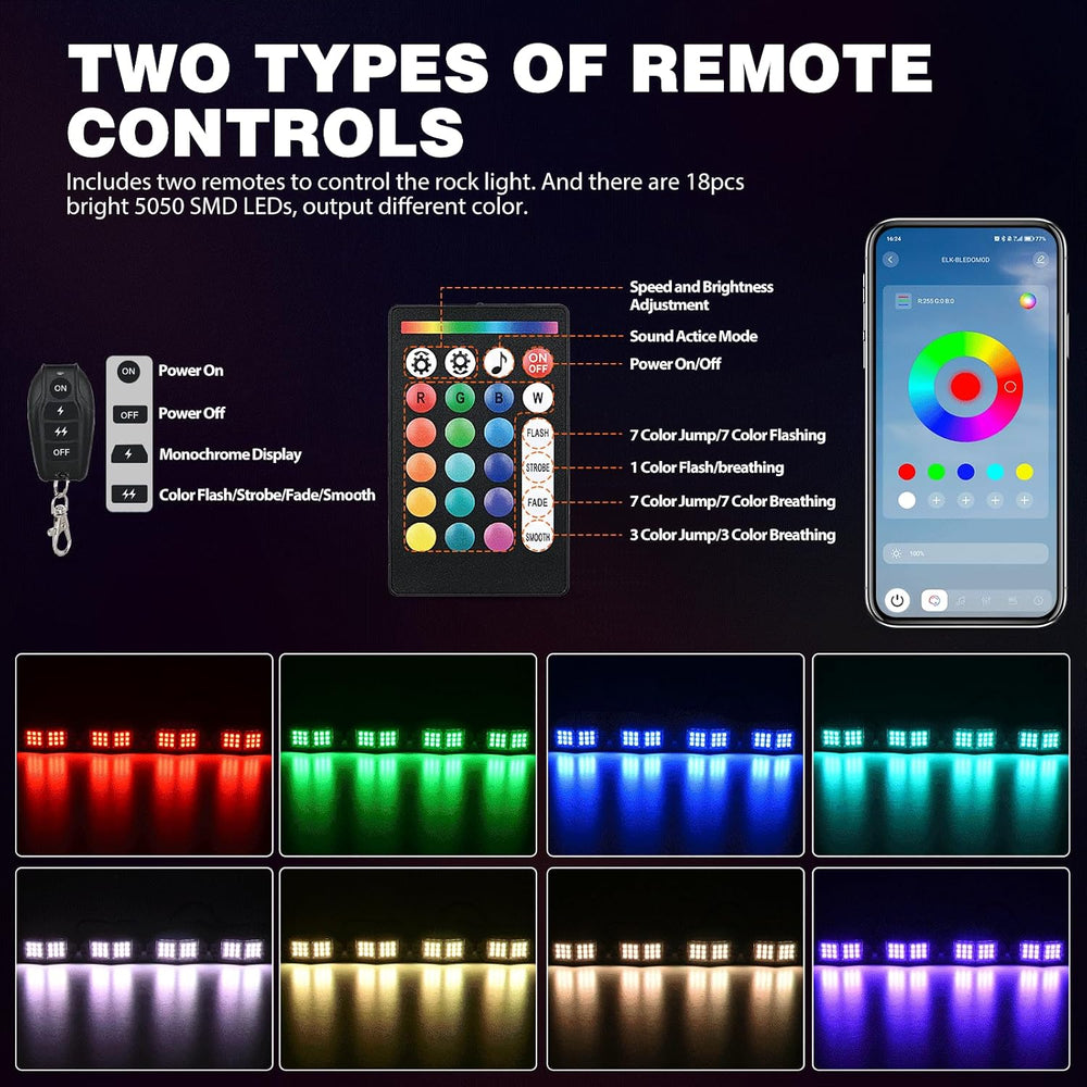 Nilight RGB LED Rock Lights Kit 4 PCS 18LED Wide Angle Wheel Well Light
