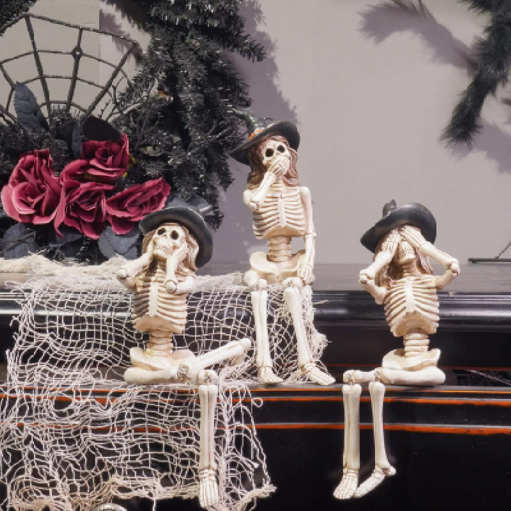 Newman House Studio Halloween-Dรฉcorations No-Evil-Skeleton-Figurines