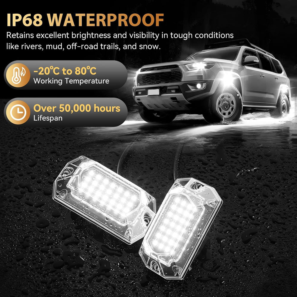 12 Pods Full Angle Pure White LED Rock Lights with Switch Harness Extension W...