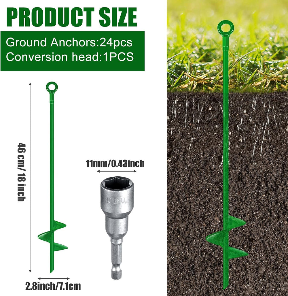 Chumia 12 Pcs 18 Inch Ground Anchor,Heavy Duty Earth Anchors, Green