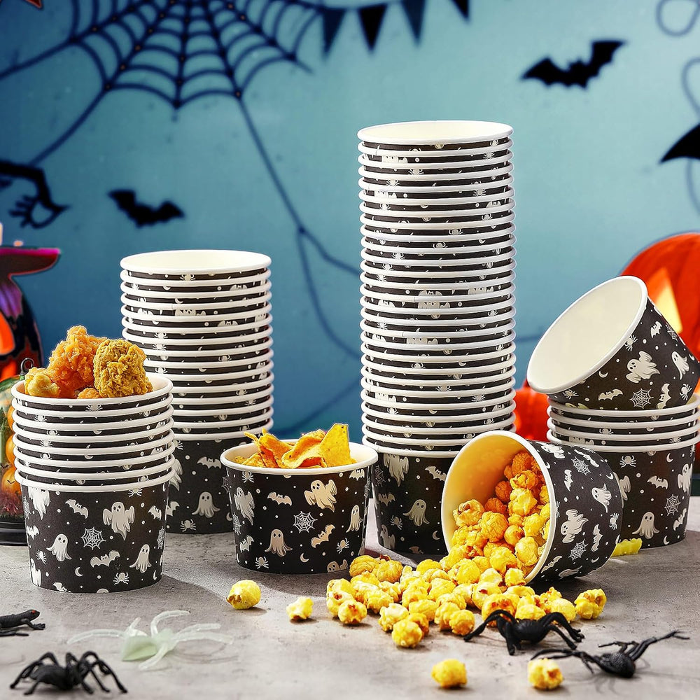 Hsei 60 Pcs 16oz Halloween Paper Bowls for Soup Disposable Cups, Ghost Bat