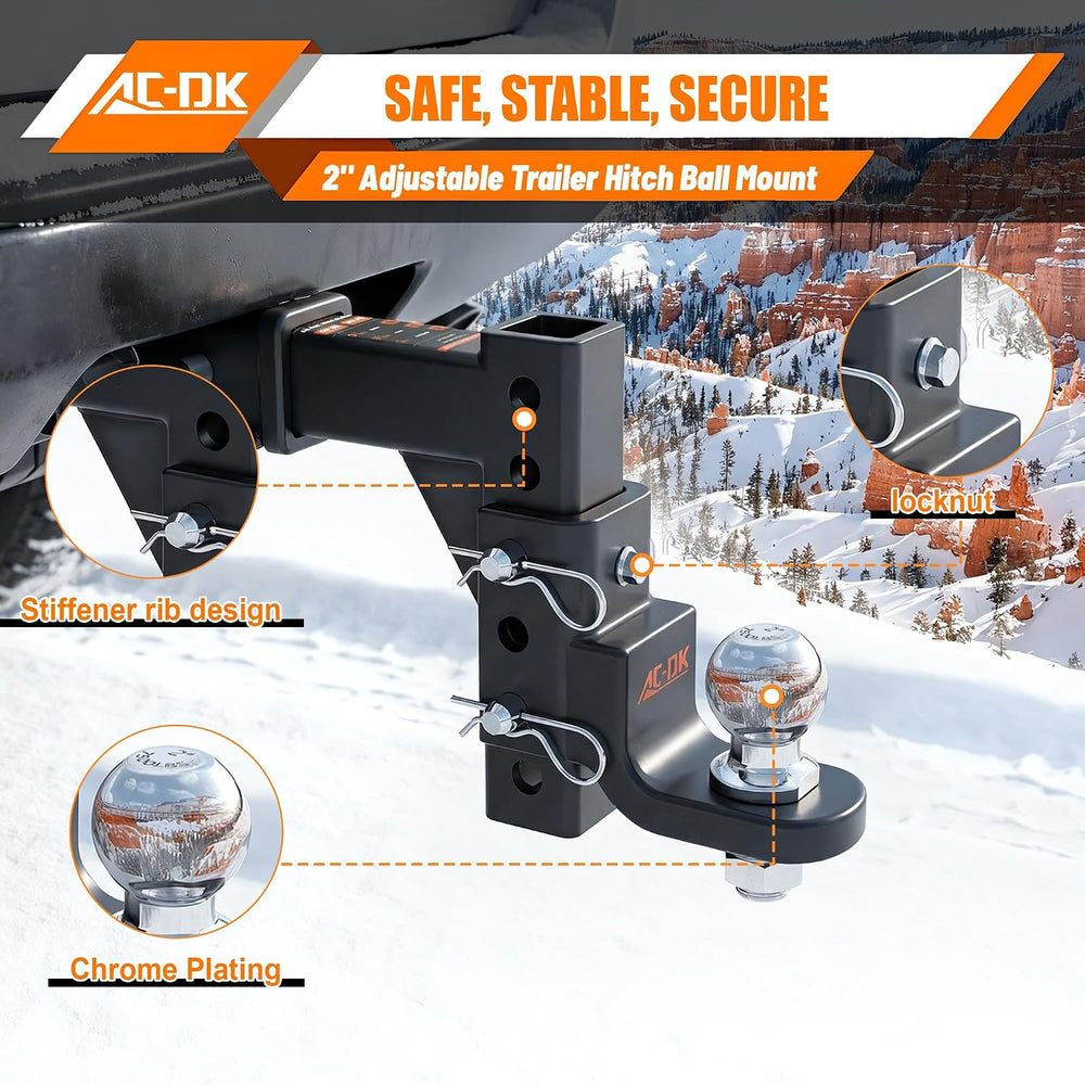 Adjustable Trailer Hitch Ball Mount for 2 Inch Receiver