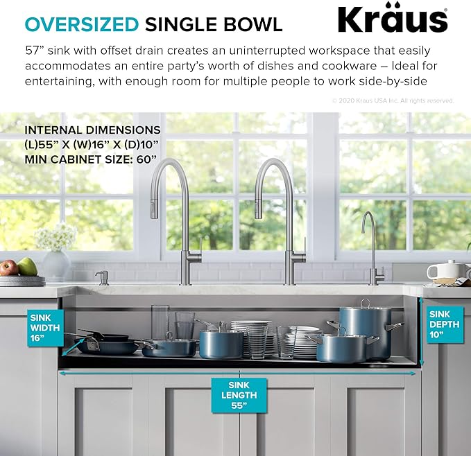 KRAUS Kore 57-inch Undermount Workstation 16 Gauge Single Bowl Stainless Steel