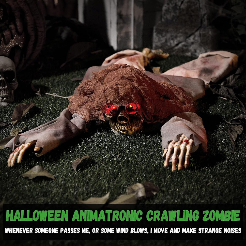Halloween Animatronic 45" Crawling Zombie - Animated Skeleton Decoration...