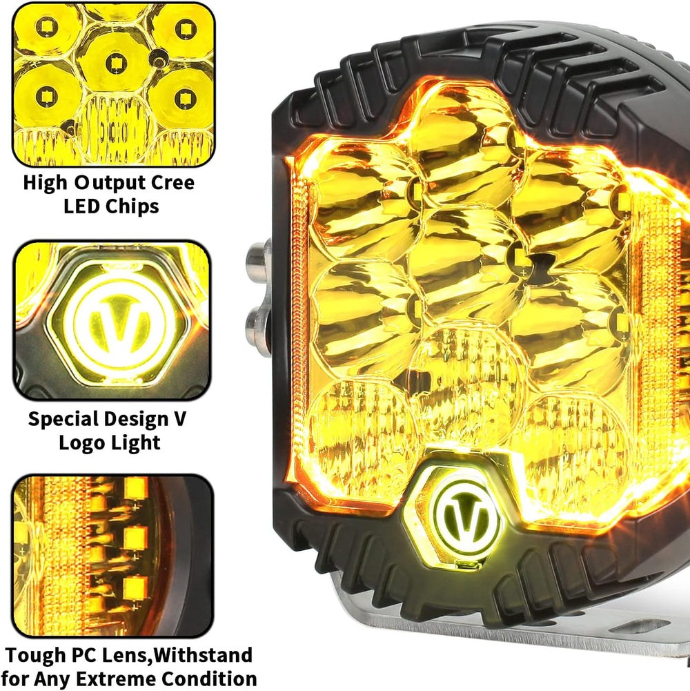 7 Inch 90W Amber Yellow LED Offroad Light with DRL, 8000LM Waterproof Driving...