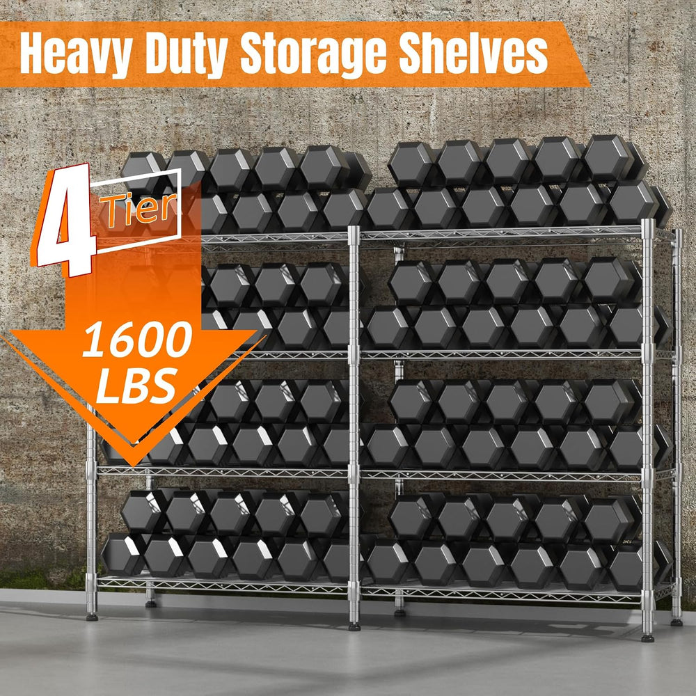 Homdox Heavy Duty Storage Shelves, 4 Tier Wire Shelving Unit, Adjustable Meta...