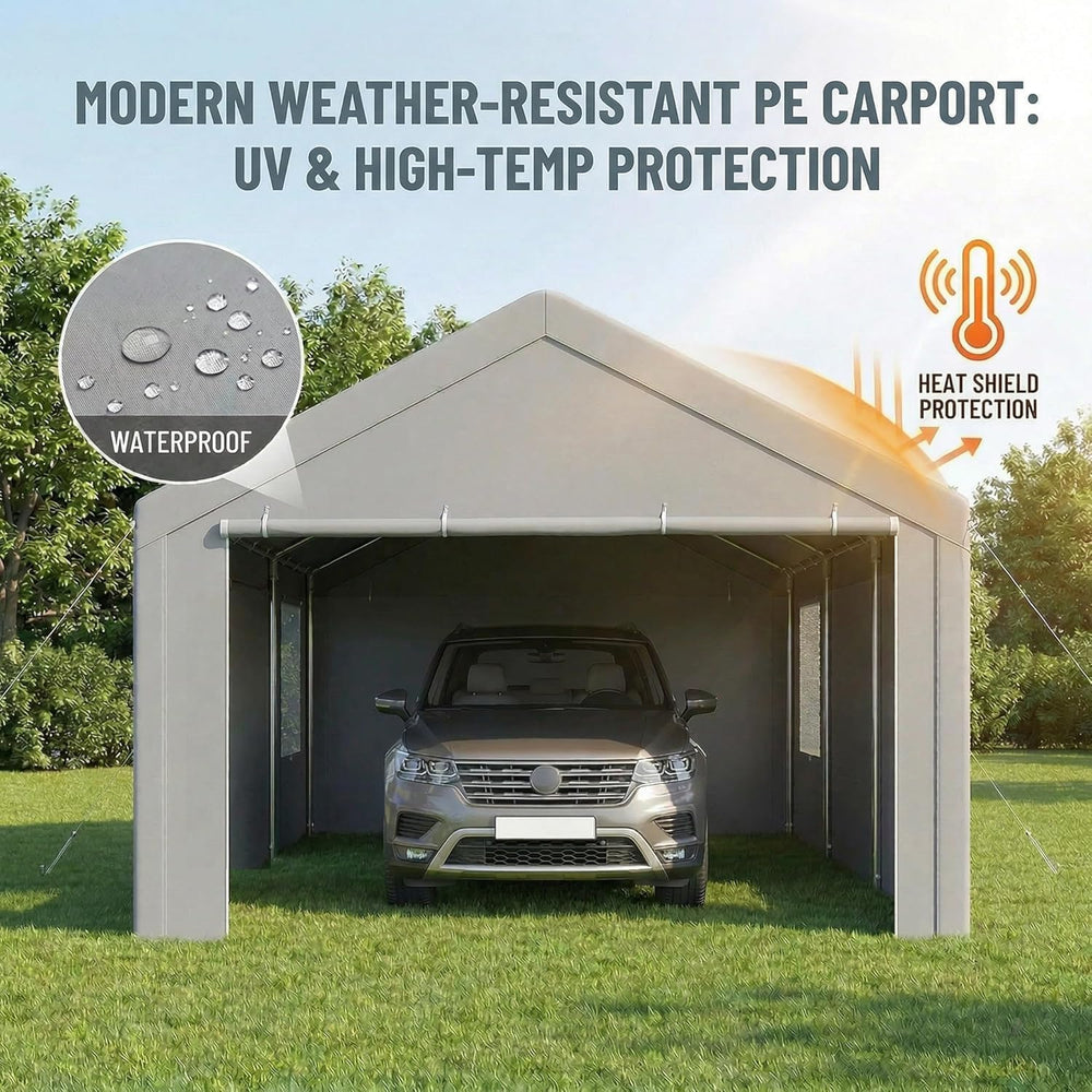 10x20 FT Heavy Duty Carport with Galvanized Frame,Gray