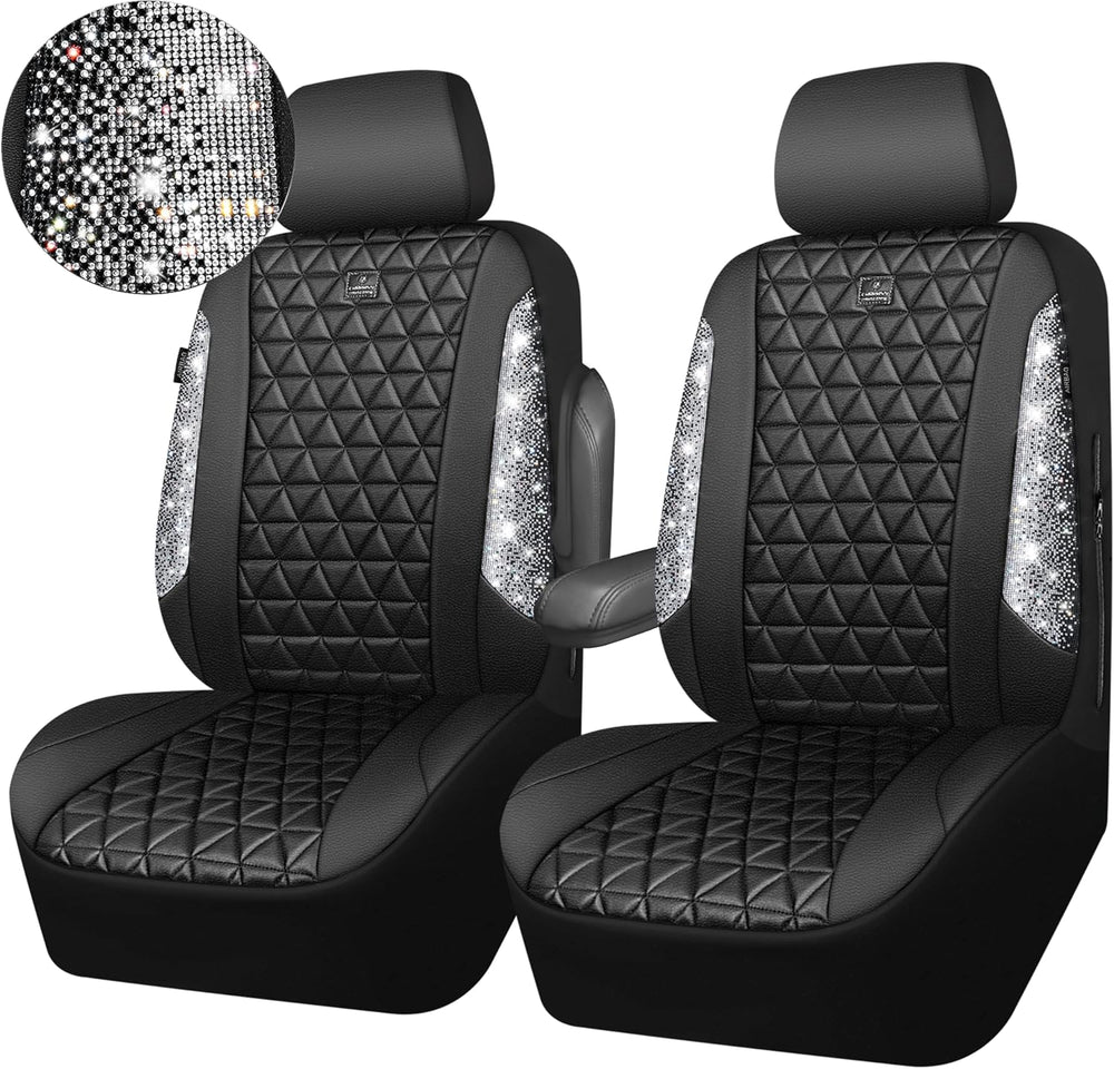 CAR PASS Bling Diamond Leather Car Seat Covers for 2 Front Interior Sets, Wat...