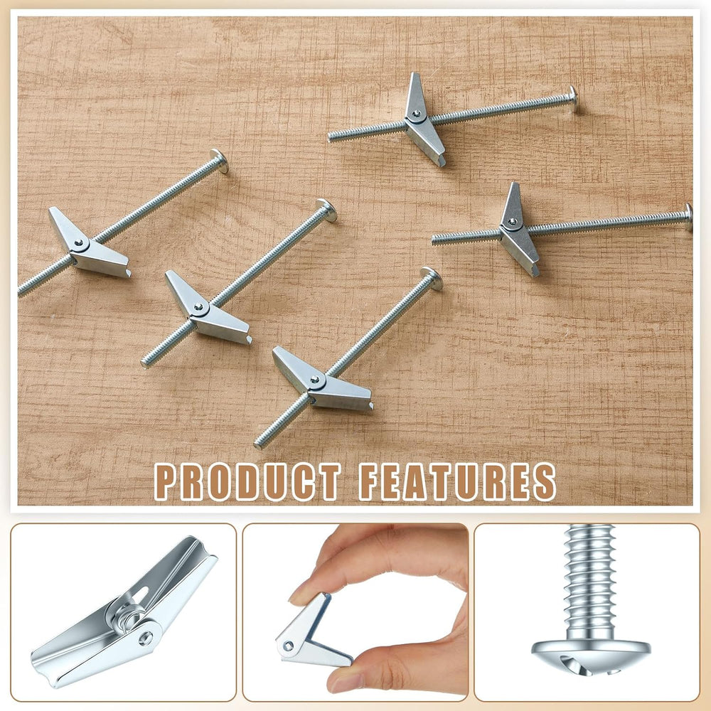 Yaocom 100 Pcs 1/4" X 5" Toggle Bolts and Wing Nut Wall Anchor for ...