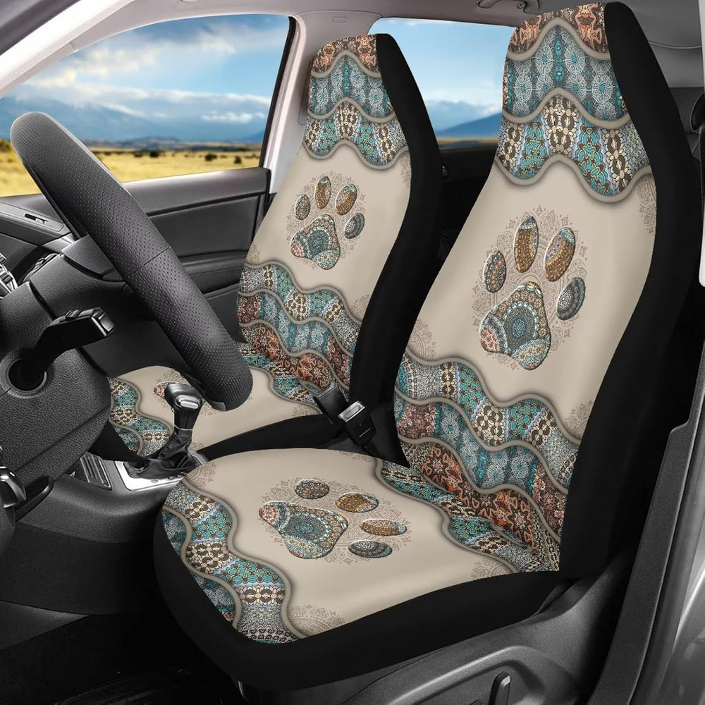 Talayituse Boho Paw Print Car Seat Covers Full Set of 2 Vehicle Protector Fro...