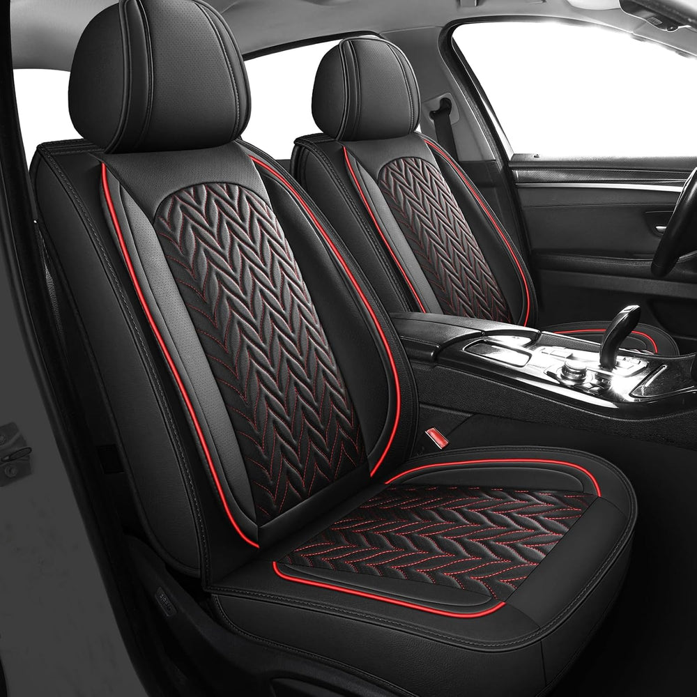 Front Seat Covers, 2PCS Leather Seat Covers Red for SUV Truck Sedan