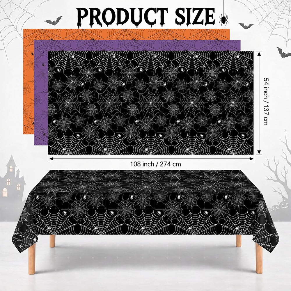 12 Pack Halloween Tablecloth, 108 x 54 in Spider Web Table Cloth